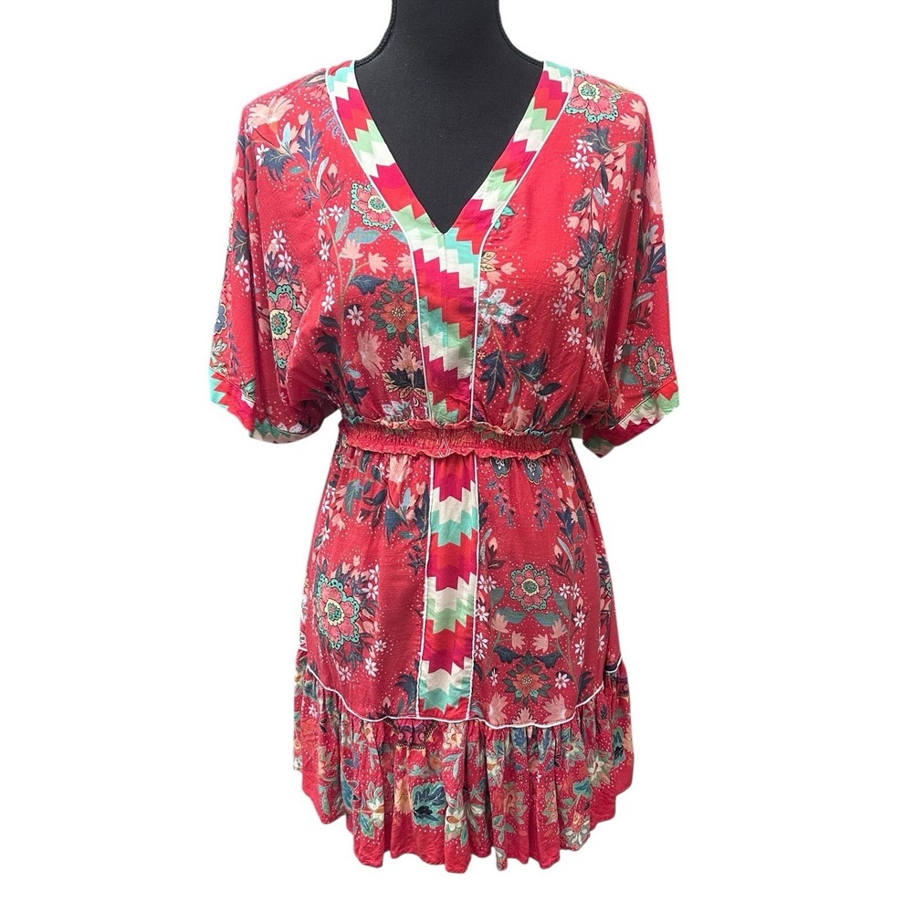 Farm Rio X Anthropologie Dress Size XS Petite Jane Red Southwest Peplum Boho